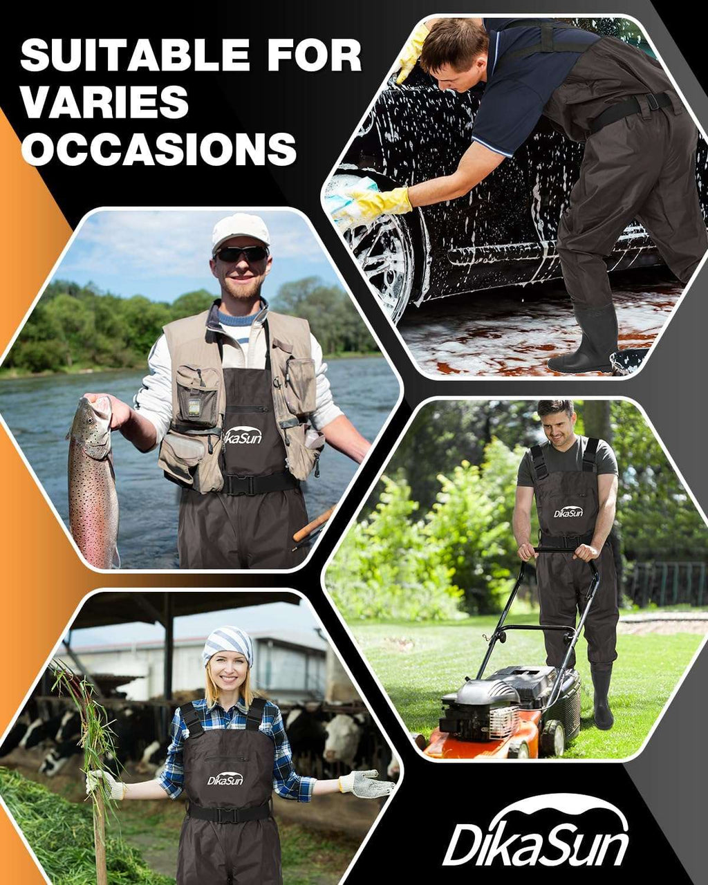 DikaSun Lightweight Bootfoot Chest Waders with Boots — Men & Women Fishing Waders for Duck Hunting & Fly Fishing (US Sizes, Brown)