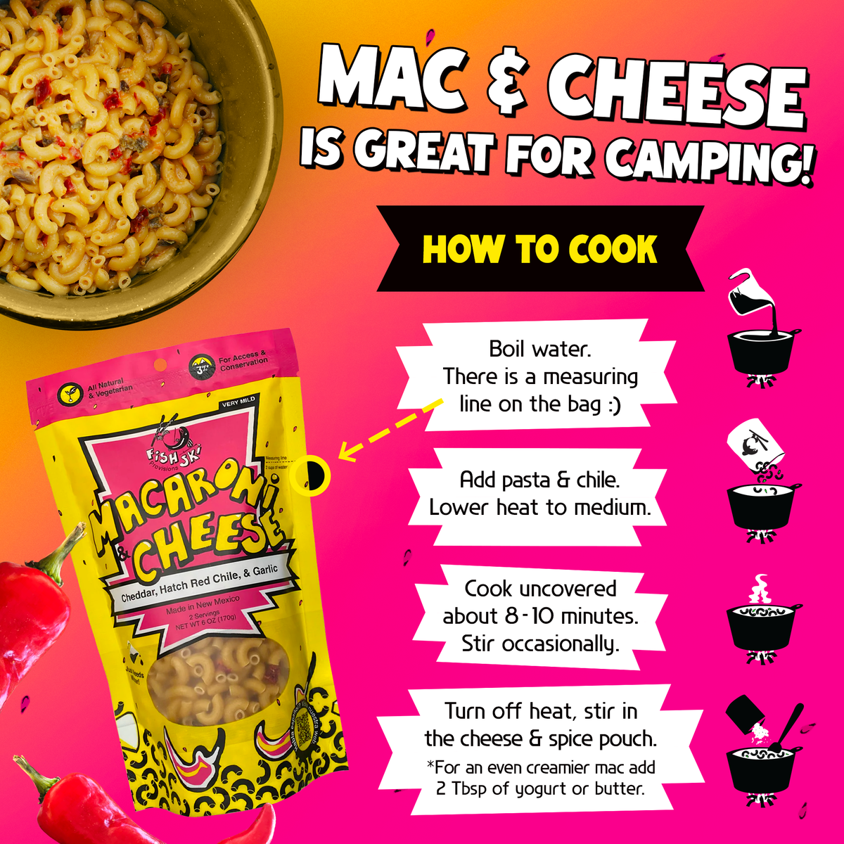 Hatch Red Chile, Garlic, Cheddar Mac and Cheese